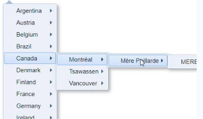 Sub-list Options for the "Canada" Country item